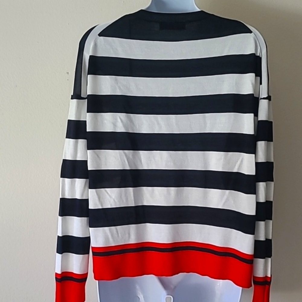 ZARA Striped Navy and White Knit Sweater with Red Accents - Picture 5 of 9
